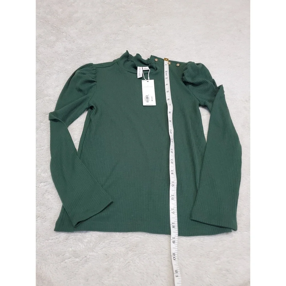 NWT Janie and Jack Green Ribbed Long Sleeve Top 7‎ Cottage Kidcore Minimalist